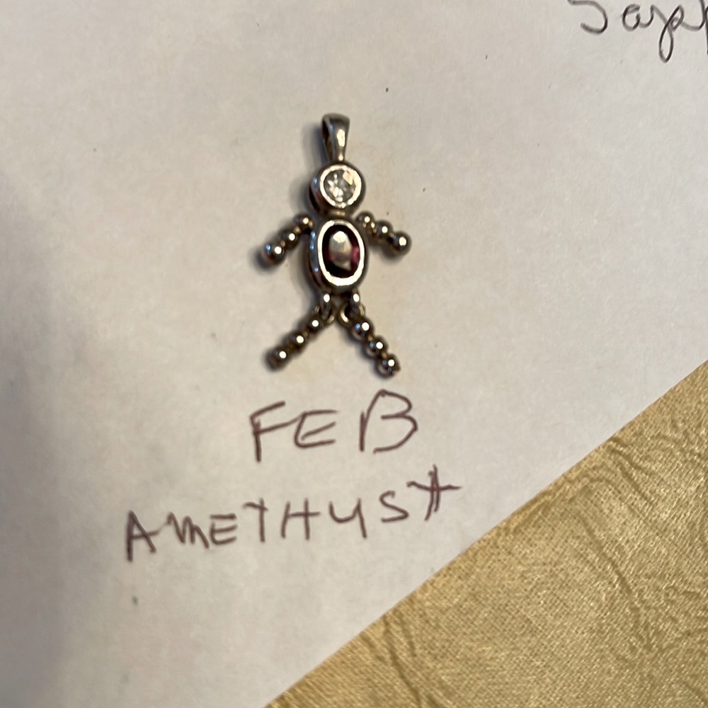 PENDANT CHARMS Feb. BIRTHSTONE TriangleGIRL DANGLING LEGS & Arms,Round zirc Head